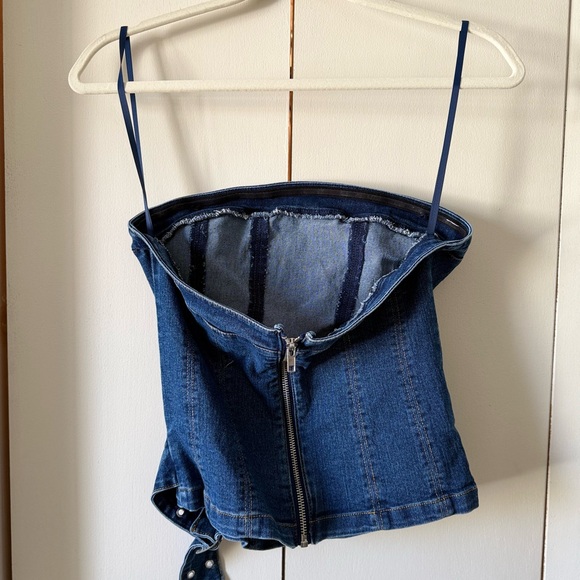 Silence+Noise Mia Belted Buckle Denim Tube Top Urban Outfitters Size Small Y2K - Picture 7 of 12